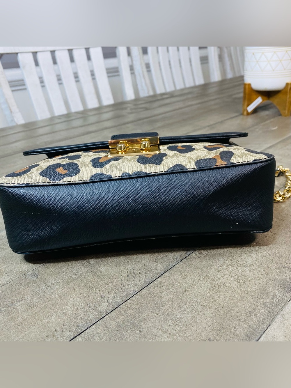 Michael Kors Brandi Medium Saffiano Leather Shoulder Bag Leopard Print MK Logo - Picture 8 of 12
